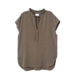 Anna Glover x HM short sleeve blouse with tie front and ruffle in khaki green